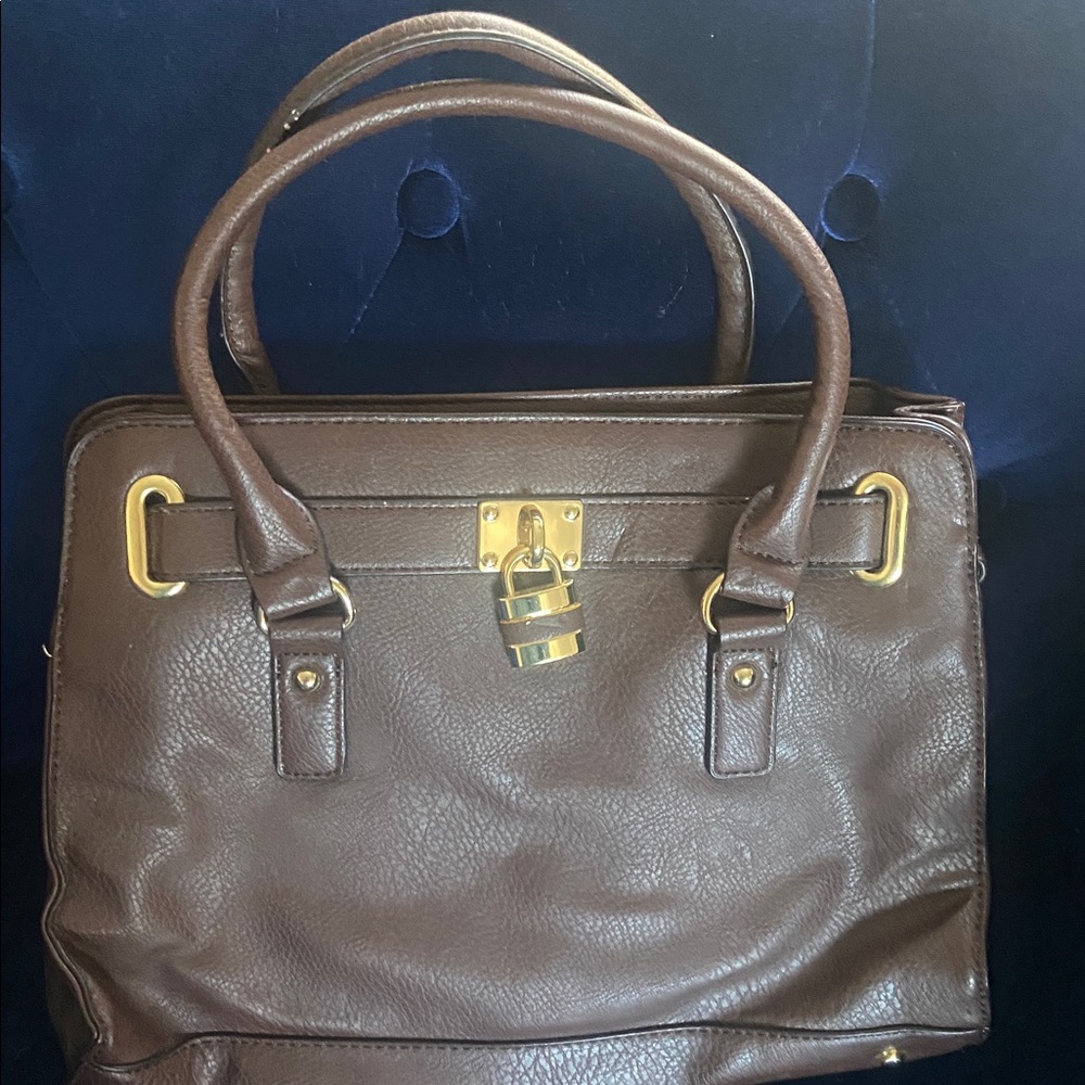 Brown Leather Handbag with Gold Accents